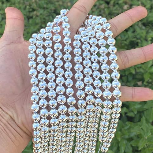 Miniatura 3 de 2 hebras Adabele de hematita natural de grado A, piedras preciosas curativas chapadas en plata, cuentas redondas de piedra de 0.236in (136-144