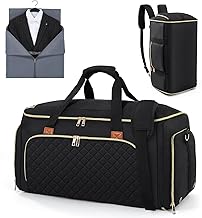 Hautton Travel Garment Bag, Large Bag for Clothes Storage Suit Convertible Travel Garment Bag Large Capacity 2 in 1 Design (Black), Black/White, Modern