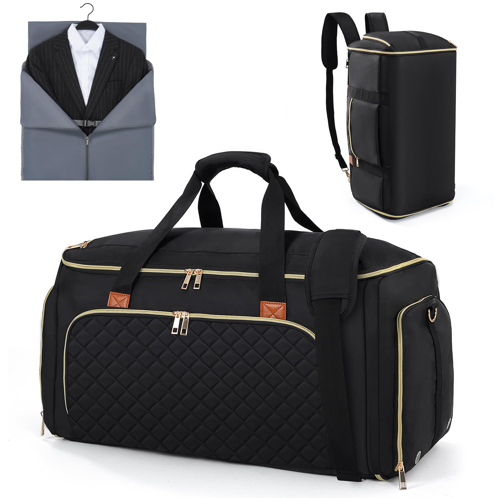 Hautton Faltbarer Kleidersack Reisetasche，2 in 1 Anzugtasche Reise Kleidersack mit Schuhfach Nassfach, Reisetasche Herren- Kleidertasche Garment Bag für Reisen Geschäfts -Shwarz