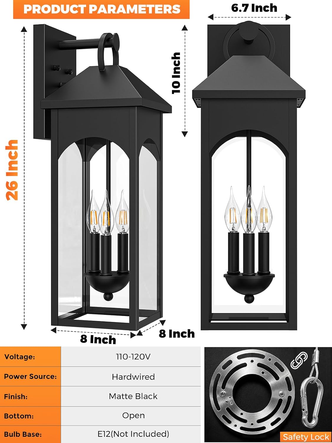 Extra Large 26 Inch Outdoor Light for House Exterior Light Fixture Black image 2
