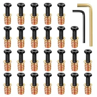 1/4-20 25 Sets Furniture Bolts and Nuts Assortment Kit, 1-5/32" Furniture Screws and 19/32" Threaded Insert Nuts with Allen Wrenches, Screw-in Nuts for Wood Furniture Assembly Connector