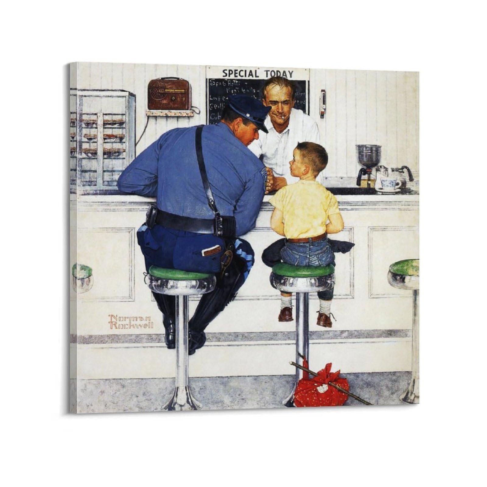 Norman Rockwell Police And Boy Painter Work Posters Artworks Canvas Room Aesthetic Wall Art Prints Home Modern Decor 16x16inch(40x40cm)