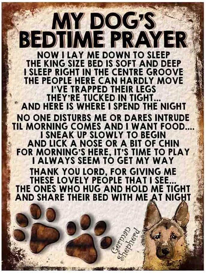 MY DOG'S BEDTIME PRAYER RETRO STYLE METAL TIN SIGN/PLAQUE (GERMAN SHEPHERD), 8" x 6"