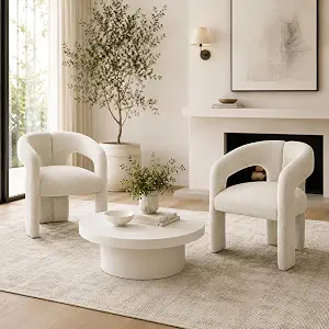 Tbillionnext Modern Boucle Accent Chairs, Set of 2, Cream White