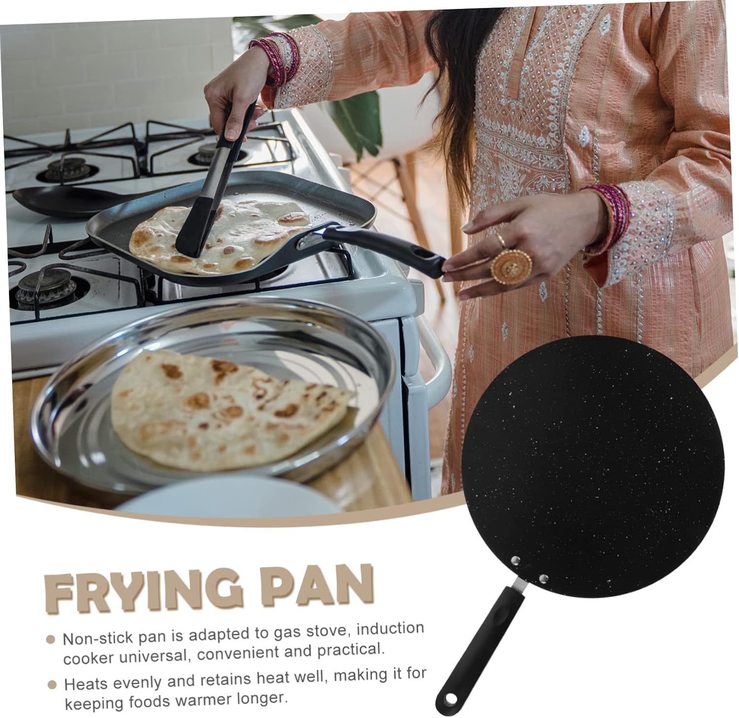 Outdoor Non-Stick BBQ Grill Tray Multi-Use Griddle Pan for Picnic and Camping Stone Coated Cooking Pan Handles for Meat and Vegetables