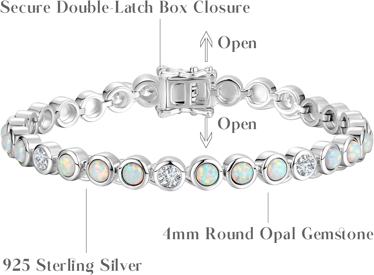 FANCIME 925 Sterling Silver Tennis Bracelet Round Opal Turquoise Cabochon-Cut 4mm Gemstone Bracelet Fine Jewelry Birthday Gifts for Women Mom Wife Her 7" - Image 5