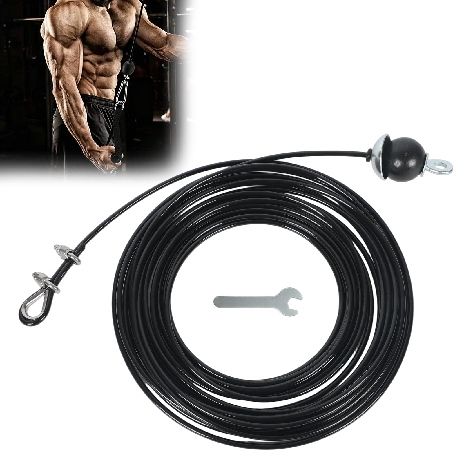 Cavo in acciaio per attrezzi da fitness, 10 m, 5 mm, cavo da palestra con rivestimento in poliuretano per trazioni e stazione di forza, cavo di ricambio per sistema a pulegge per palestra