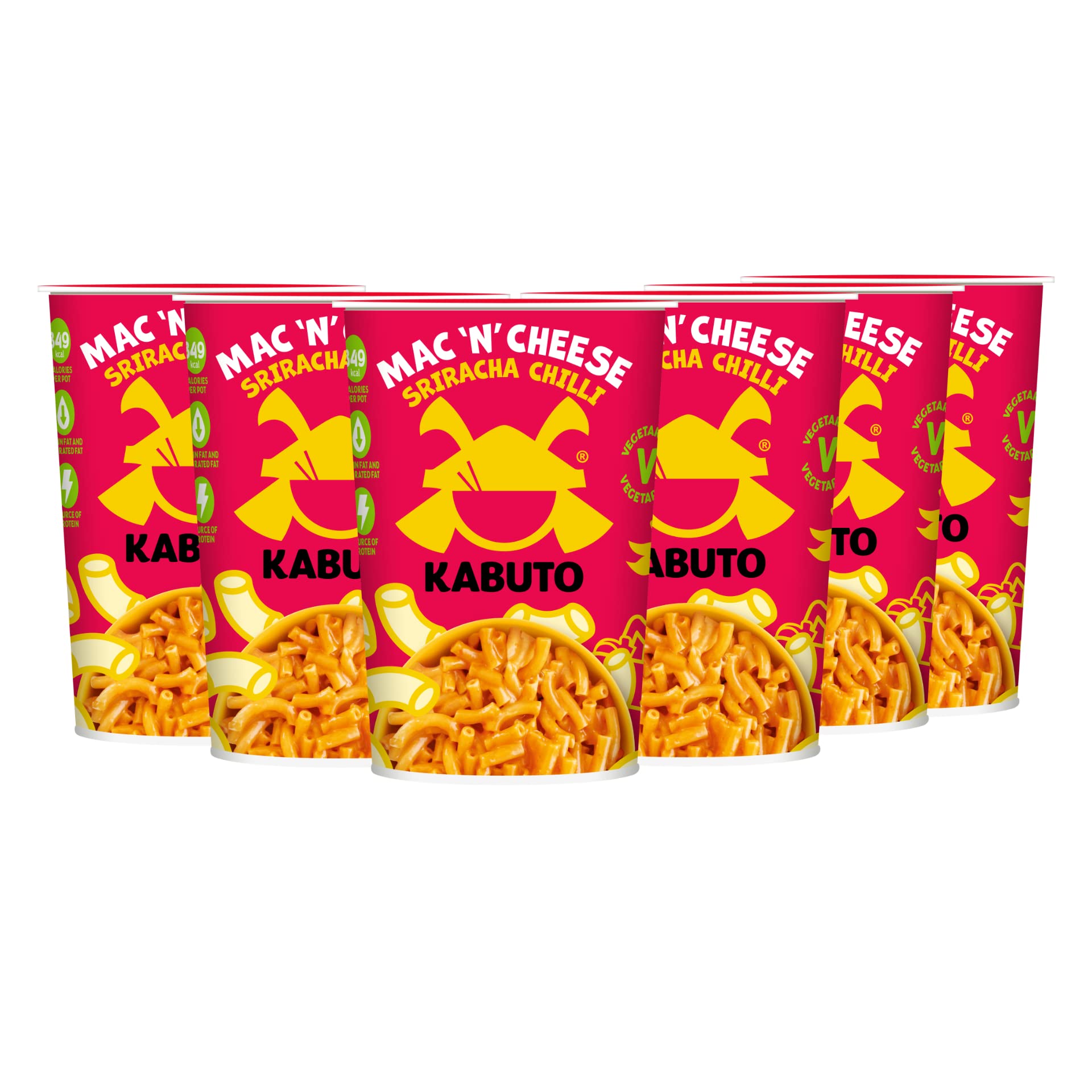 Kabuto Mac and Cheese Sriracha 6 x 65g | Premium Macaroni Cheese | Creamy Mac and Cheese Pot Pasta | Quick & Easy Instant Meals | Gourmet Cheesy Pasta | B-Corp Certified