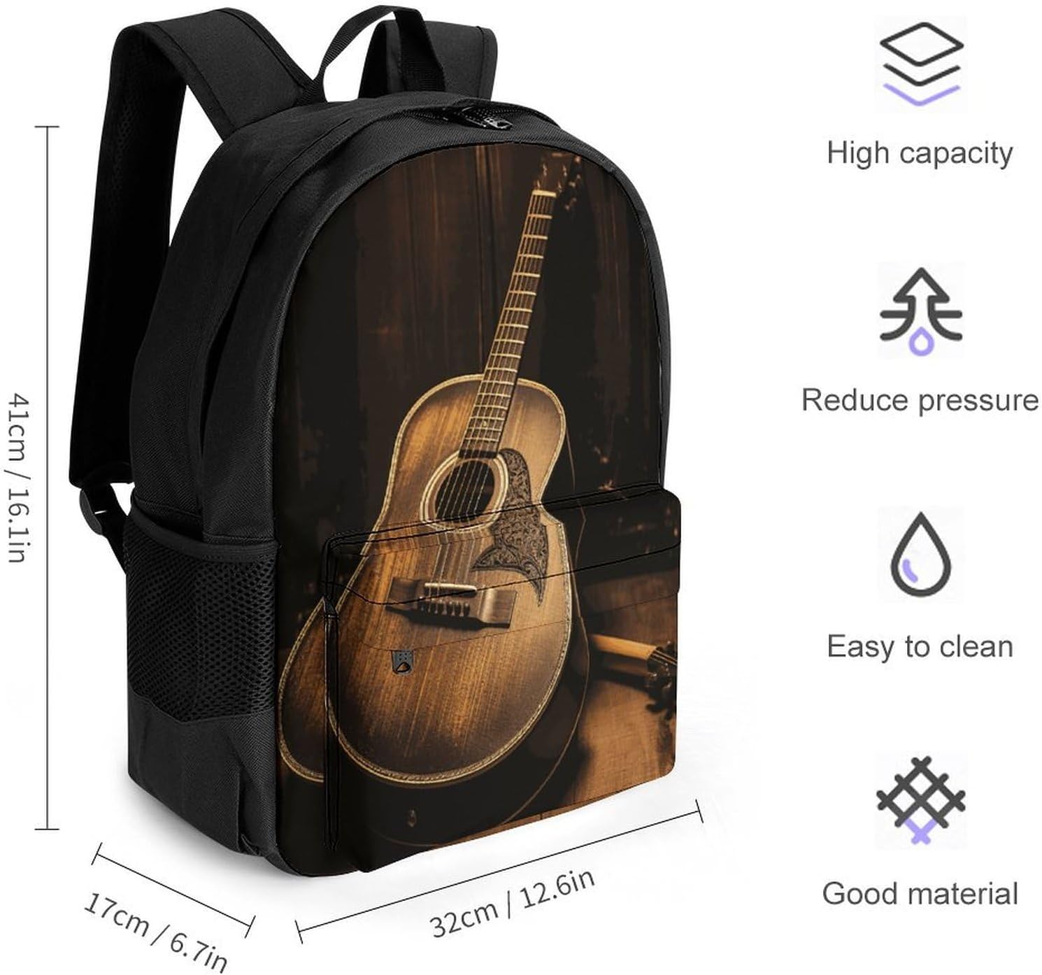 Old West Guitar Backpack Daypack Travel Backpack | Lightweight Casual Laptop Backpack for Women Men Aesthetic Travel Bag for Weekender Business Hiking Outdoor