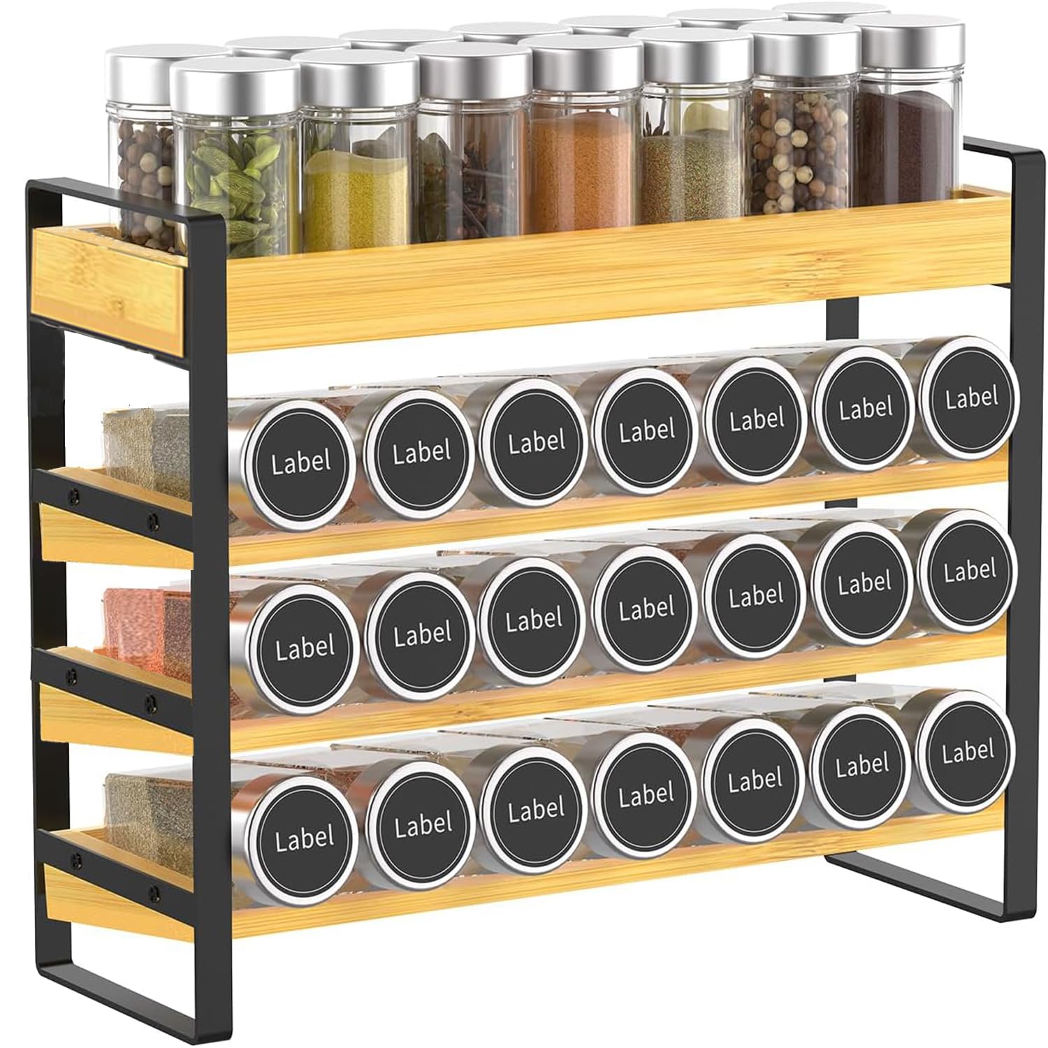 Yearonan 4-Tier Wooden Spice Rack, Standing Spice Rack, for 35 Spice Bottles (Glass Not Included) for Kitchens, Cupboards, Pantry, Worktop, Spice Organiser