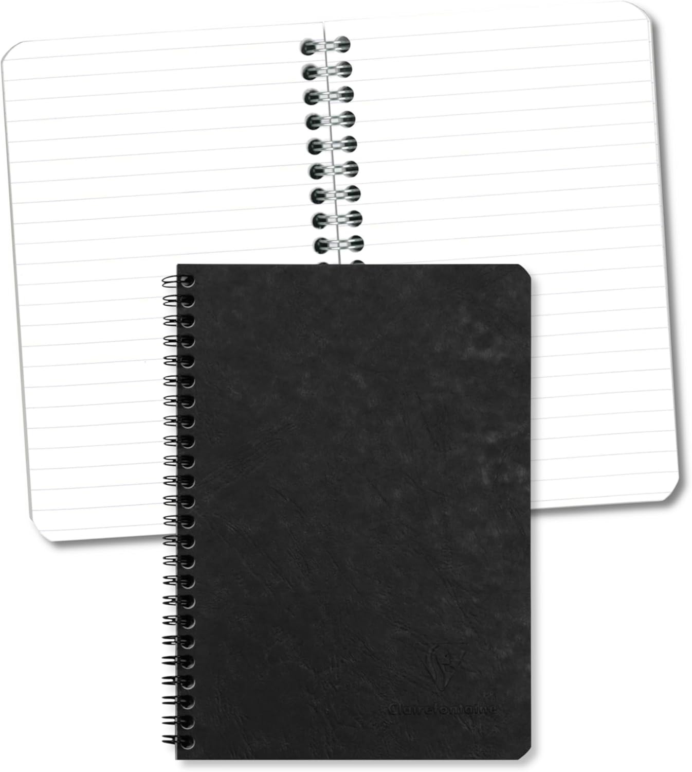Clairefontaine 785361C Age Bag Collection A Black Spiral Notebook - A5 14.8x21 cm - 100 Ruled Pages - White Paper 90 g - Glossy Leather Grain Card Cover