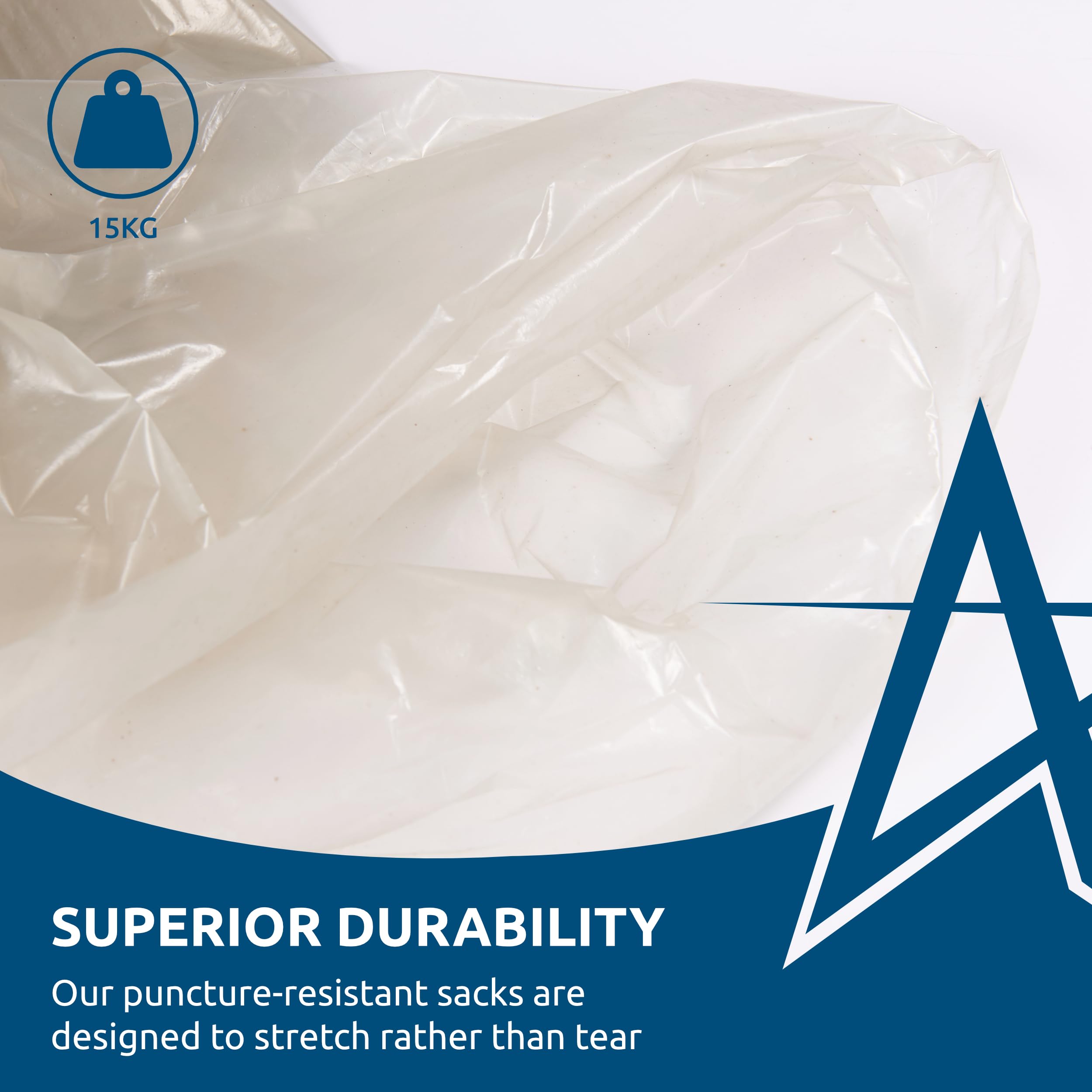 Andarta - Sacs poubelle transparents haute résistance – Boîte de 400 (capacité de 90 l) – Sacs poubelle très résistants – Peut contenir 15 kg de déchets – Sacs de recyclage transparents – Fabriqués à