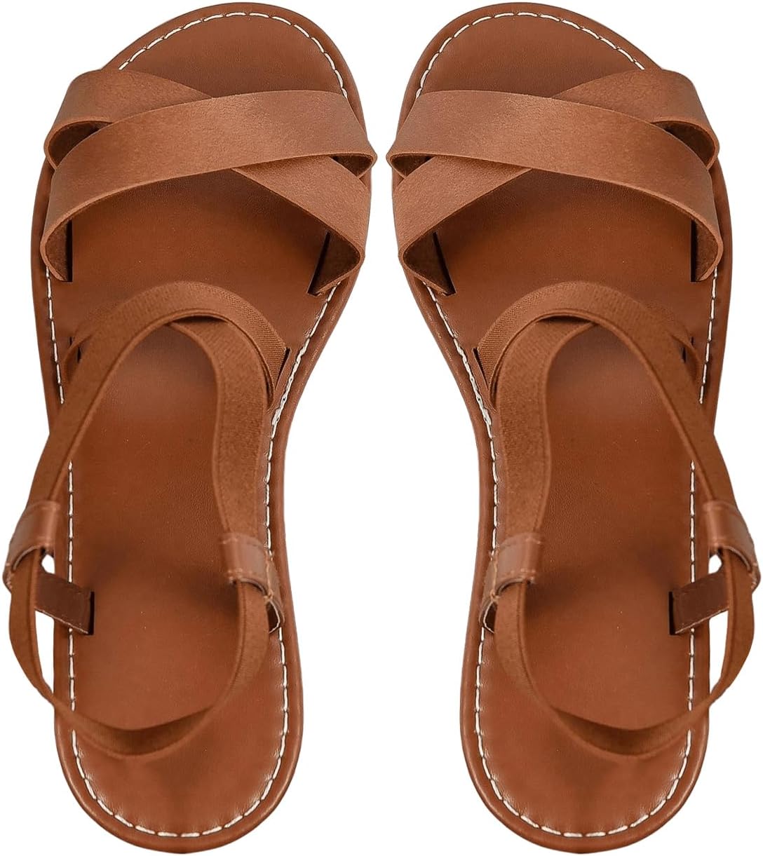 GORGLITTER Women’s Criss Cross Gladiator Sandals Dressy Summer Cute Ankle Strap Open Toe Flat Sandals