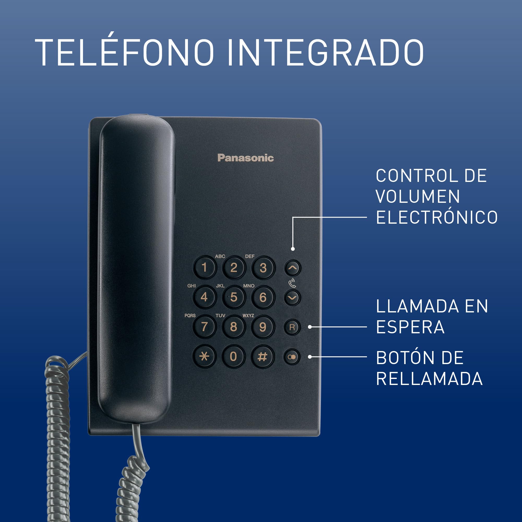 Panasonic KX TS500EXB - Teléfono Fijo con Cable para Hogar u Oficina, Montaje en Pared o Escritorio, Control de Volumen, Repetición de Número, Color Negro — view 2