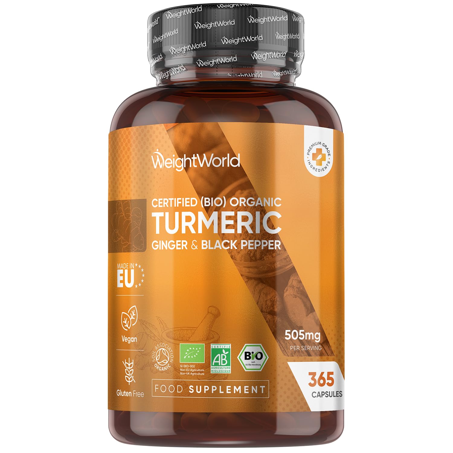Organic Turmeric and Black Pepper Capsules - with Organic Ginger - 365 Capsules - 1 Year Supply - 1 per Day - Soil Association Certified Turmeric Supplement for Men & Women - Vegan & Gluten-Free