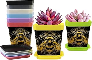 Paquete de 8 plantas de semillero de plástico, maceta de insectos, color dorado y negro con bandeja, 8 colores