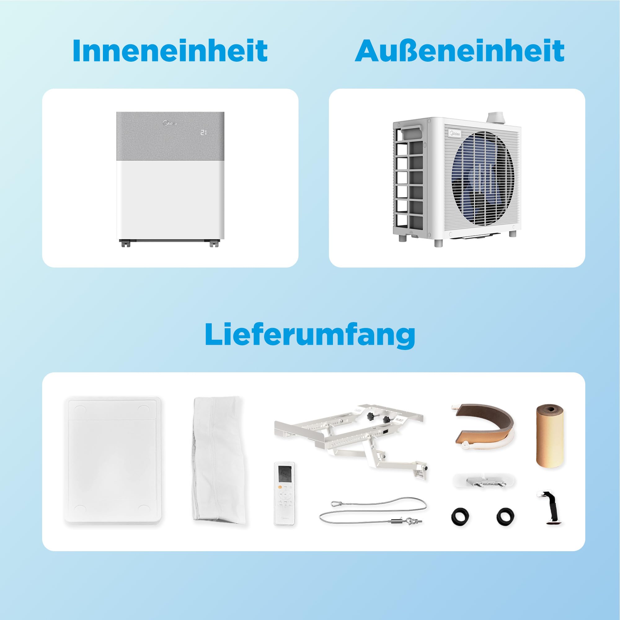 Midea Portasplit - Pompe à chaleur mobile - Refroidissement A++/chauffage A+, 12 000 BTU 3,5 kW - Pour pièces jusqu'à 42 m²/105 m³ - Seulement 39 dB(A) en mode silencieux