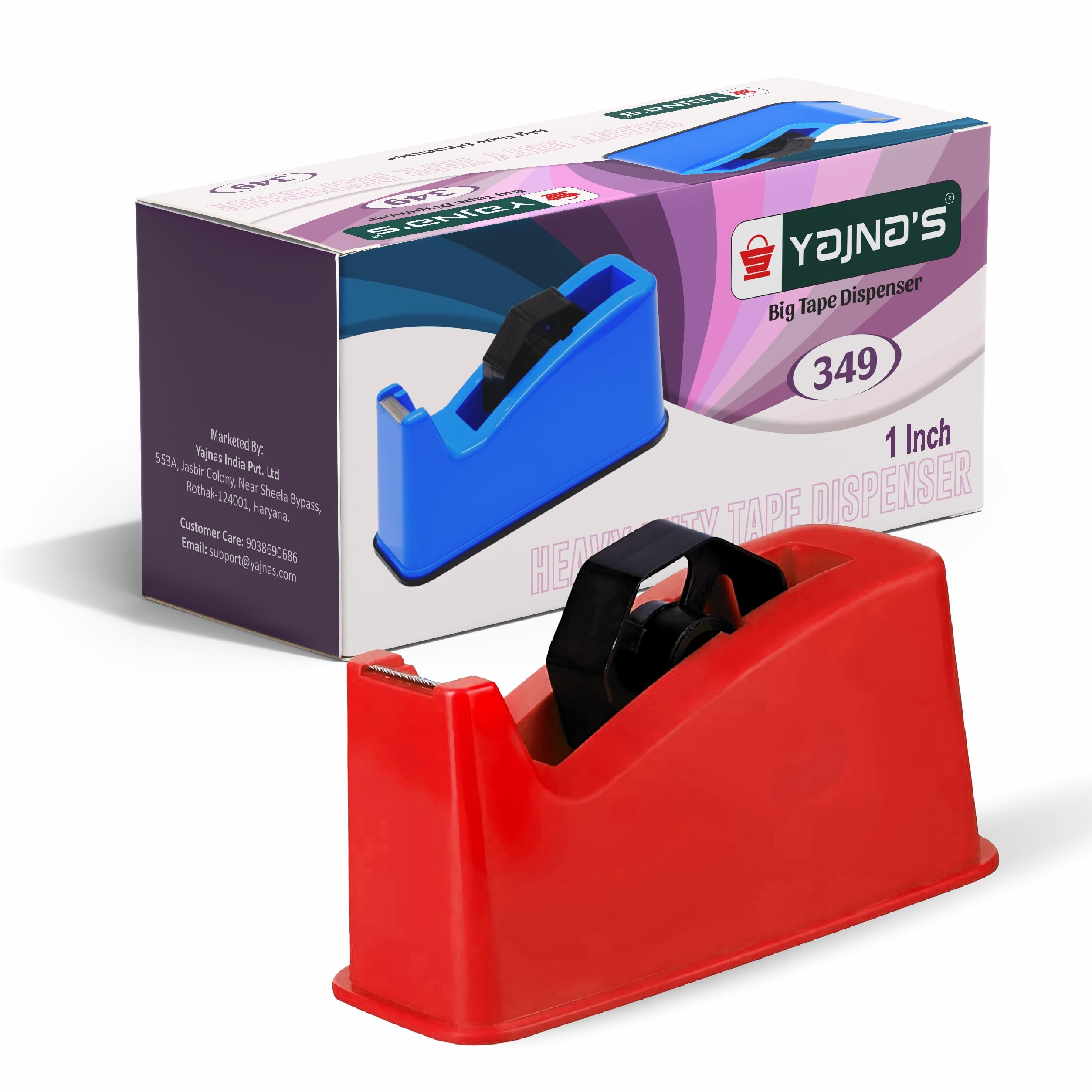 YAJNAS Dispenser per nastro adesivo per imballaggio, pesante e antiscivolo, 2,5 cm, dispenser per nastro in cellophane per casa, ufficio, scuola (colore casuale)