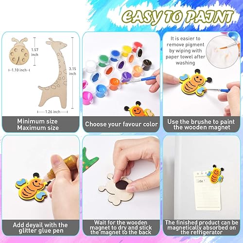 Miniatura 3 de Lucheer - Juego de arte con imanes de madera, 20 piezas de pintura de madera, kit de manualidades y manualidades para niños, pintura para colorear,