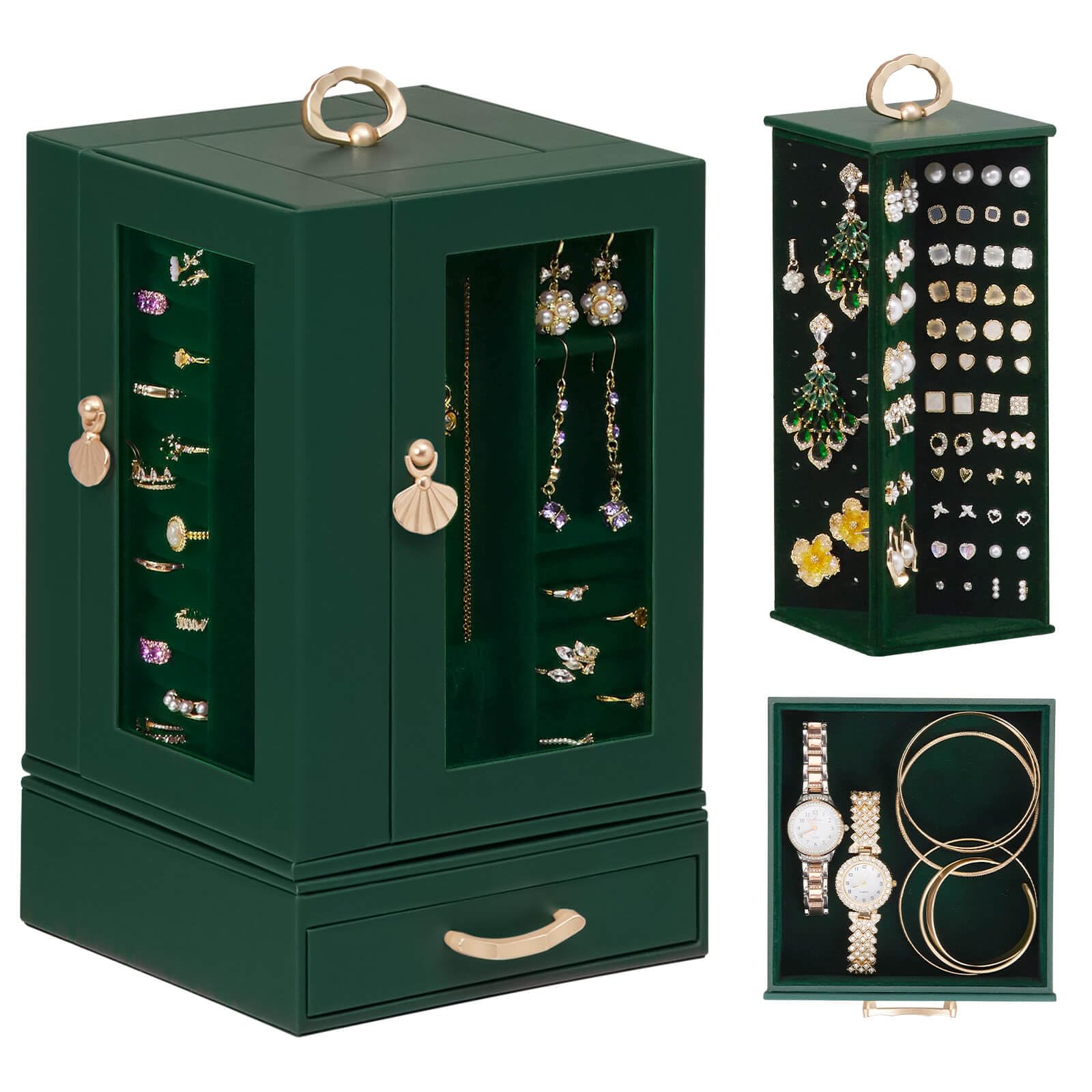 Jewelry Box large for Dresser Women Necklace Ring Storage Organizer with Compartments - Elegant Earring Holder Display Dark