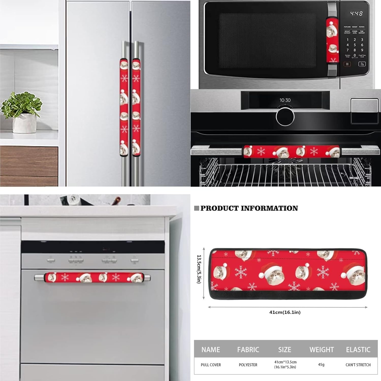 Biyejit Christmas Refrigerator Door Handle Covers Set of 6 with Xmas Cat and Snowflake Printed Washable Keep Kitchen Appliance Clean for Fridge Microwave Stove Keep Off Stains Dust Dirty Fingerprint