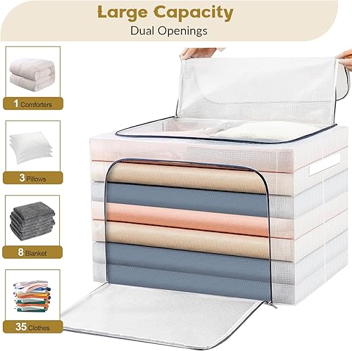 Miniatura 4 de Organizadores y almacenamiento plegables para armario, bolsa de almacenamiento de ropa transparente con asa para dormitorio, armario, ropa, edredón,