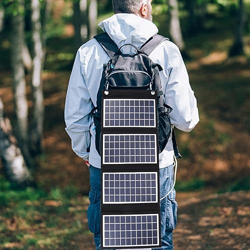Miniatura 7 de Panel solar portátil, cargador de panel solar plegable de 30 W 5 V con salidas USB duales, panel solar a prueba de agua de 4 pliegues con 2 ganchos,