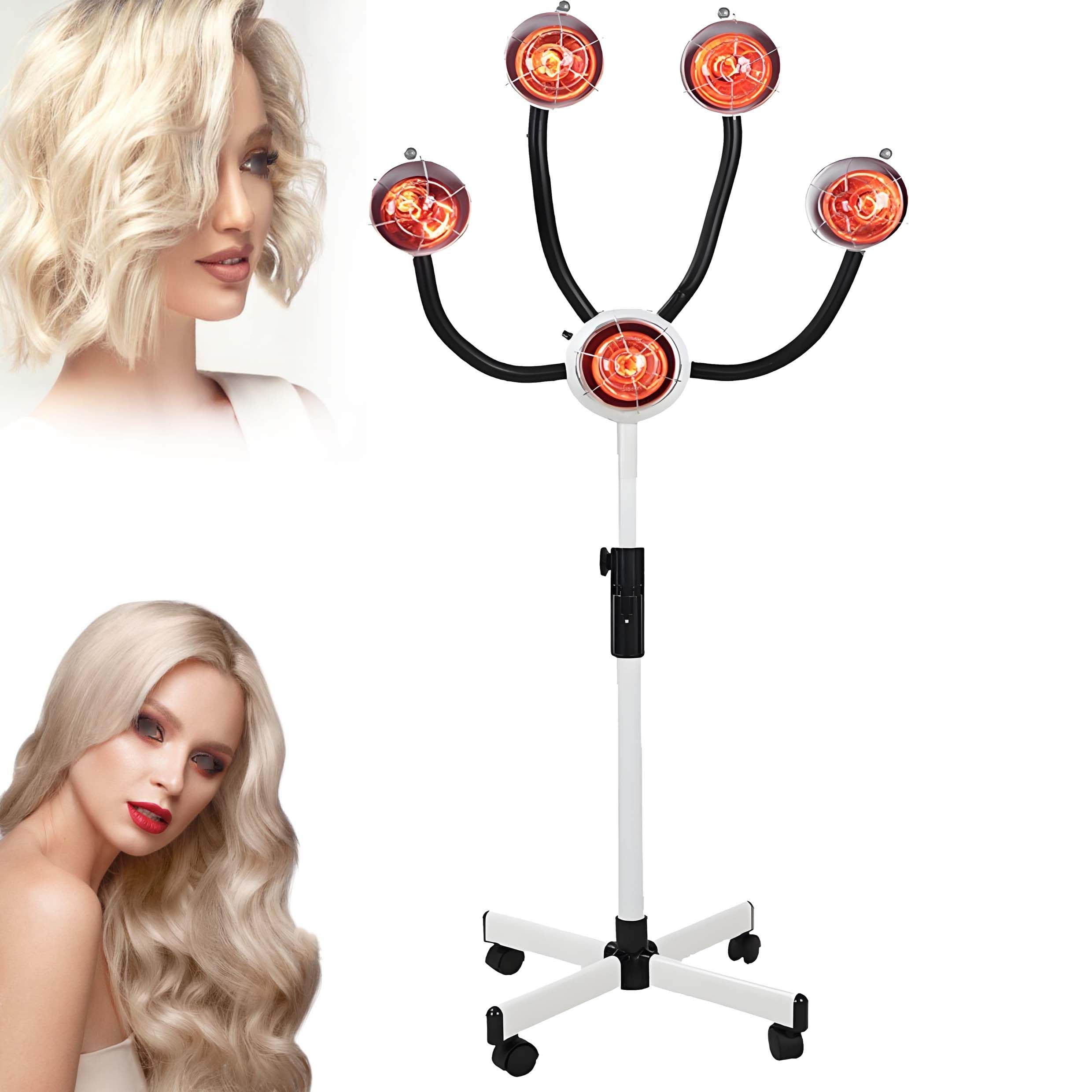 Lámpara de calor infrarroja de 5 cabezales, procesador de color para secador de pelo de salón, lámpara infrarroja con brazos flexibles, lámparas de calor para el cabello de salón,White-FloorStand