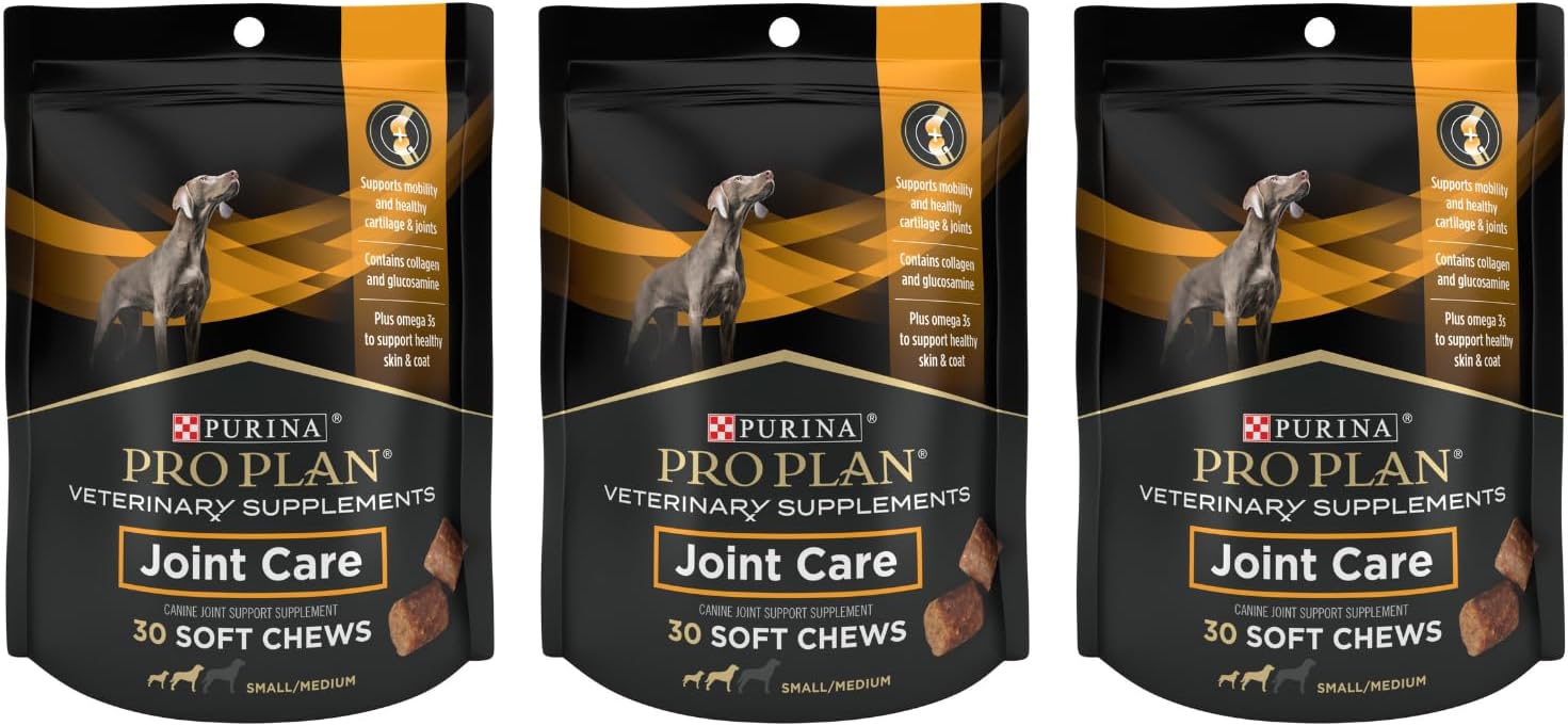 Purina Pro Plan Veterinary Hip and Joint Care Supplement for Small/Medium Breed Dogs - Soft Chews 30 ct. Pouch (Pack of 3)