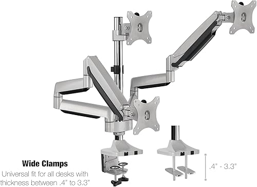 Miniatura 4 de TechOrbits Soporte universal de escritorio para monitor triple, se adapta a tres monitores de 13 a 30 pulgadas con giro y abrazadera