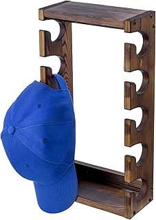 MyGift Wooden Hat Rack Wall Mounted, Baseball Cap Collection Holder Display, Wood Hat Organizer Shelf Storage with 10 Hooks for Hanging, Rustic Burnt Solid