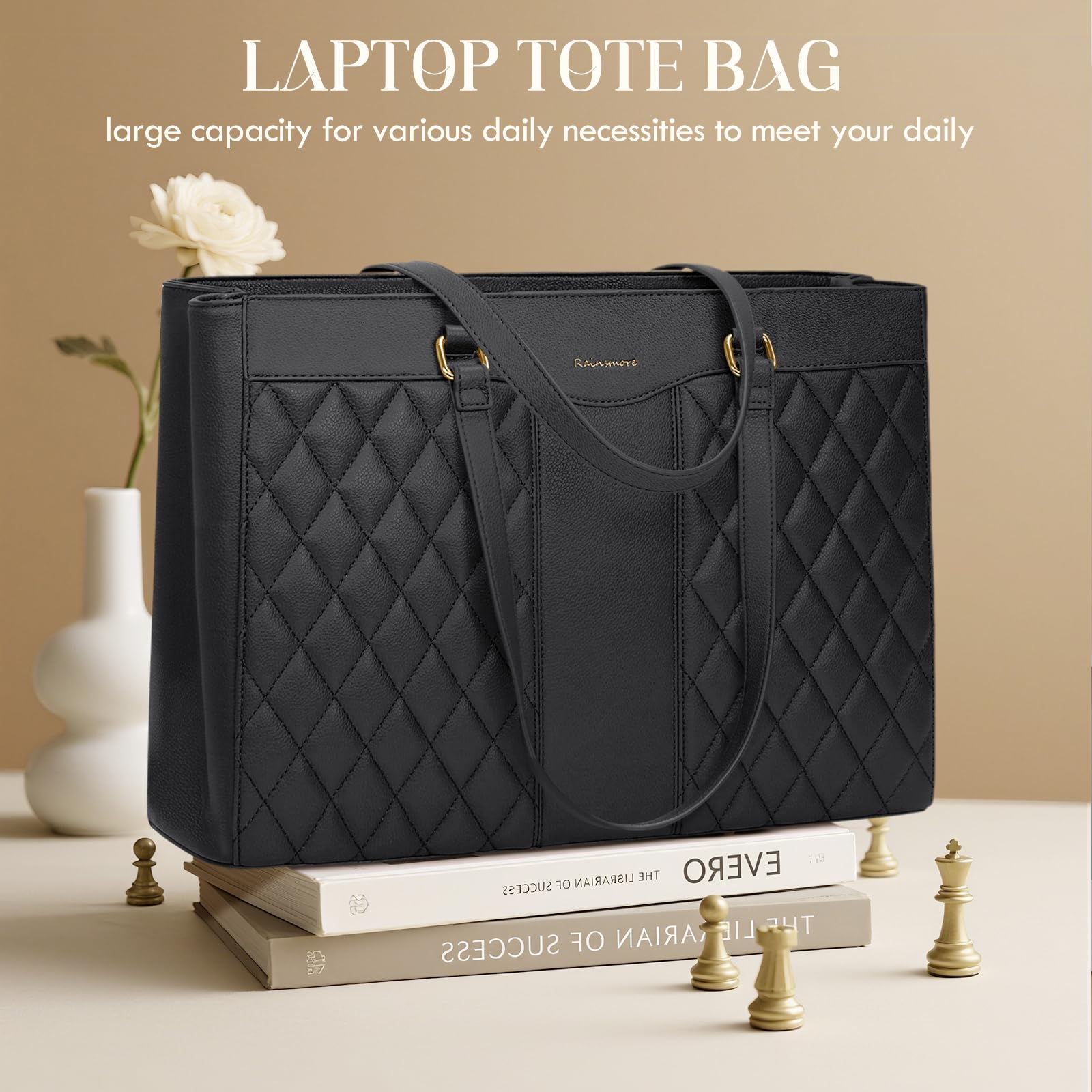 RAINSMORE Laptop Bags for Women 15.6 Inch Work Tote Bags with Clutch, Waterproof PU Leather Ladies Laptop Handbags for Office Business College Black — view 7