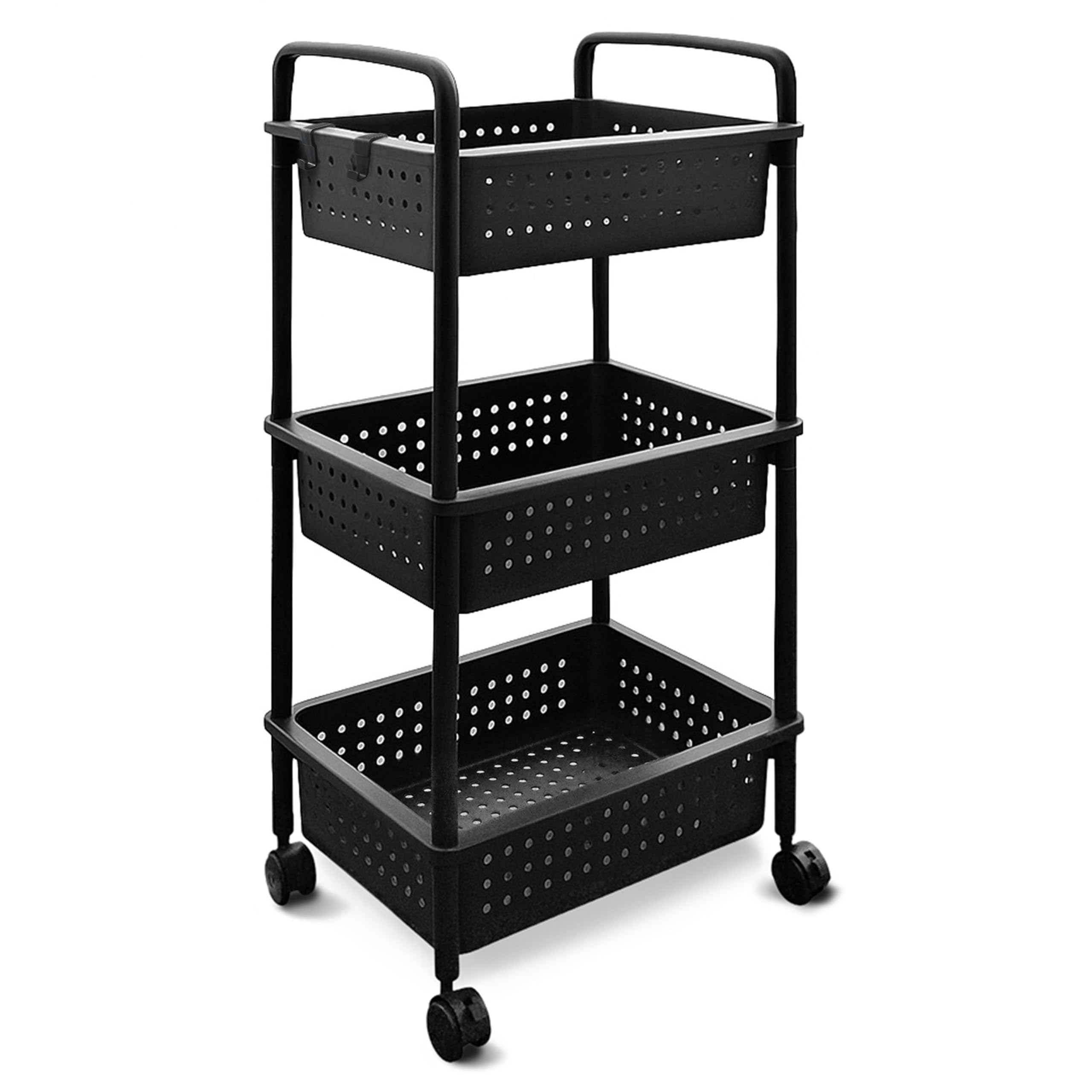 ABBAware 3 Basket Trolley Cart, Rolling Storage Multi-Functional Cart with Reinforced Castors, Home Organizing, Black