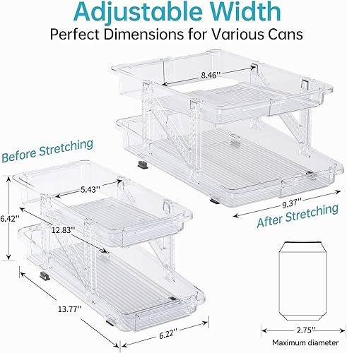 Miniatura 4 de LAMU Dispensador de latas de soda para refrigerador, juego de 2 organizadores de latas de soda de ancho ajustable, organizador de latas de bebidas