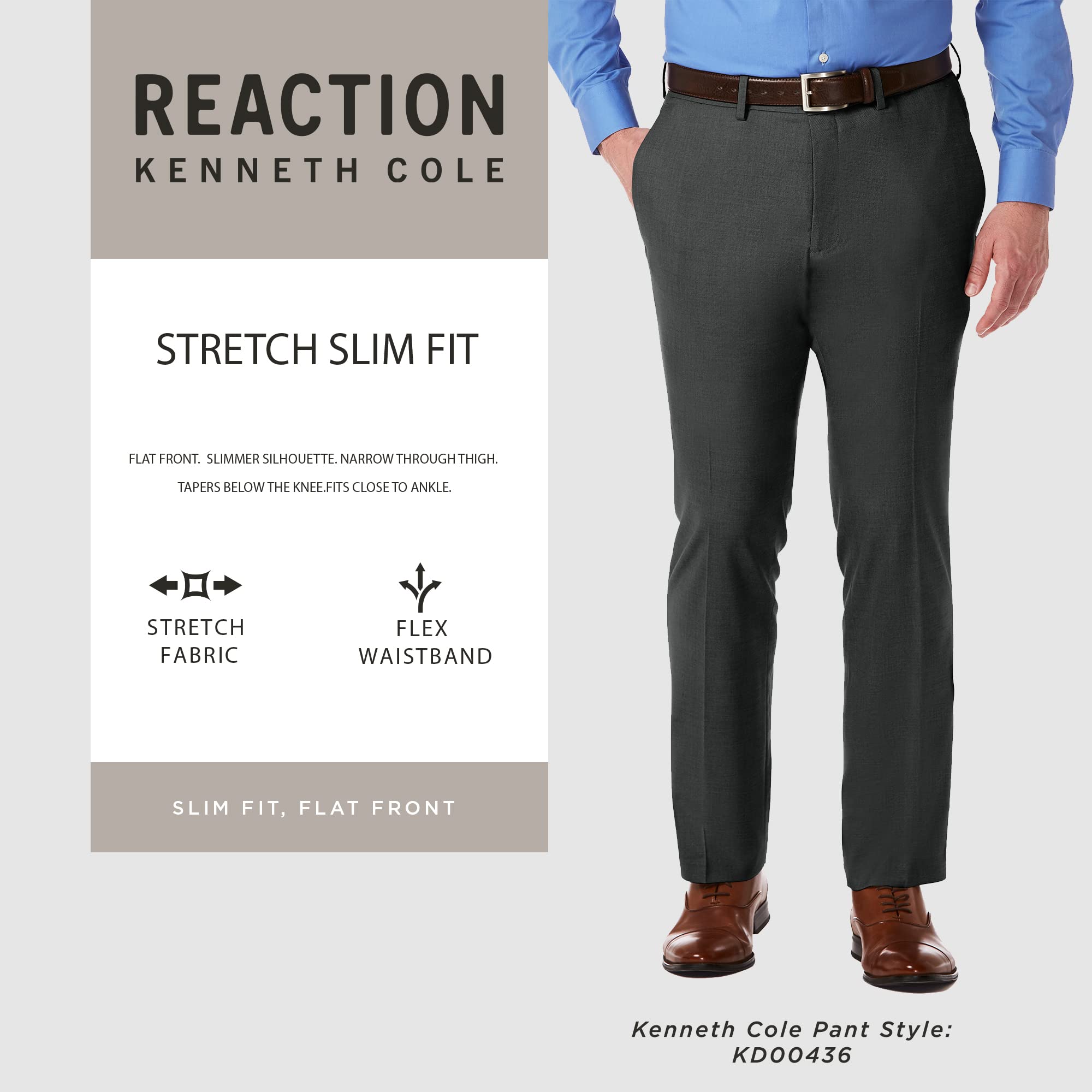 Kenneth Cole REACTION - Slim Fit Solid Performance Dress Pant, Pantaloni Eleganti Uomo