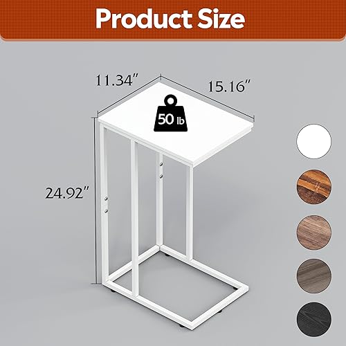 Miniatura 28 de Mesa auxiliar Wlive, mesa auxiliar móvil con marco de metal, para láptop o el café, mesa con forma de C con estante de malla y espacio de Alivio