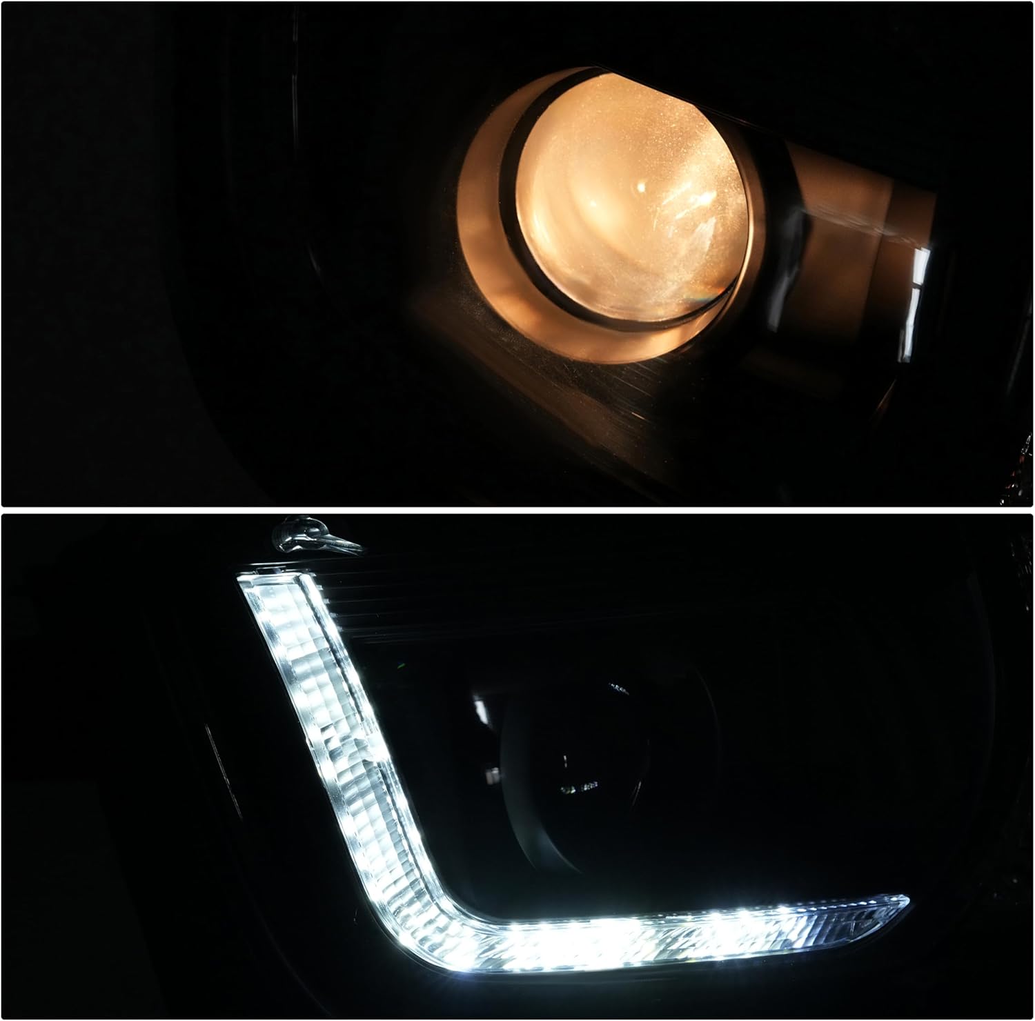 HECASA Pair Projector Headlight Compatible with 2010-2013 Chevy Chevrolet Camaro Replacement for GM2502346 GM2503346 w/LED Tube DRL Front Light Lamp Left & Right - Clear Lens Black Housing