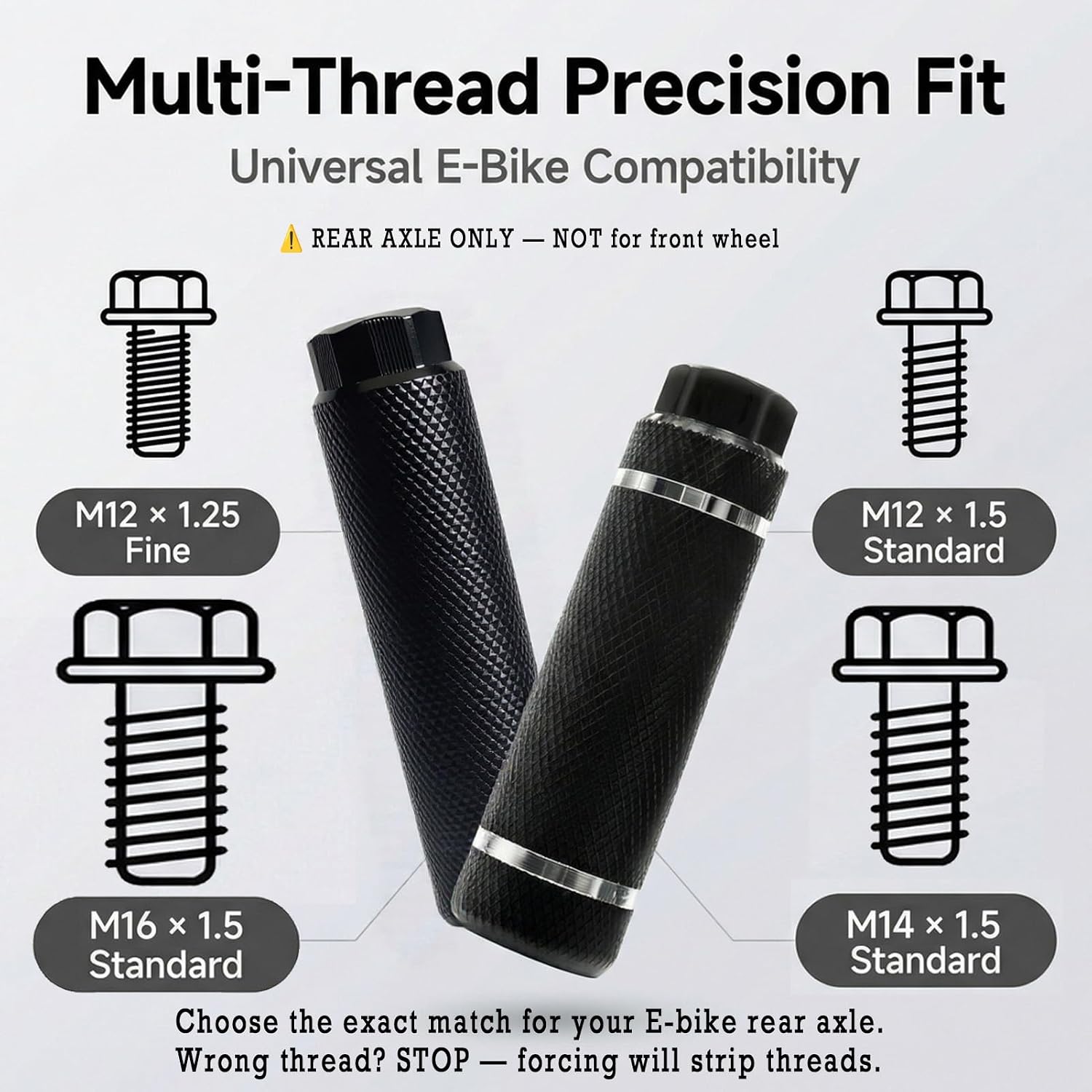 Bike Pegs for E-Bike Rear Axle, M12 & M14 Threaded Pegs for Adults, Choose from M12x1.25 / M12x1.5 / M14x1.5