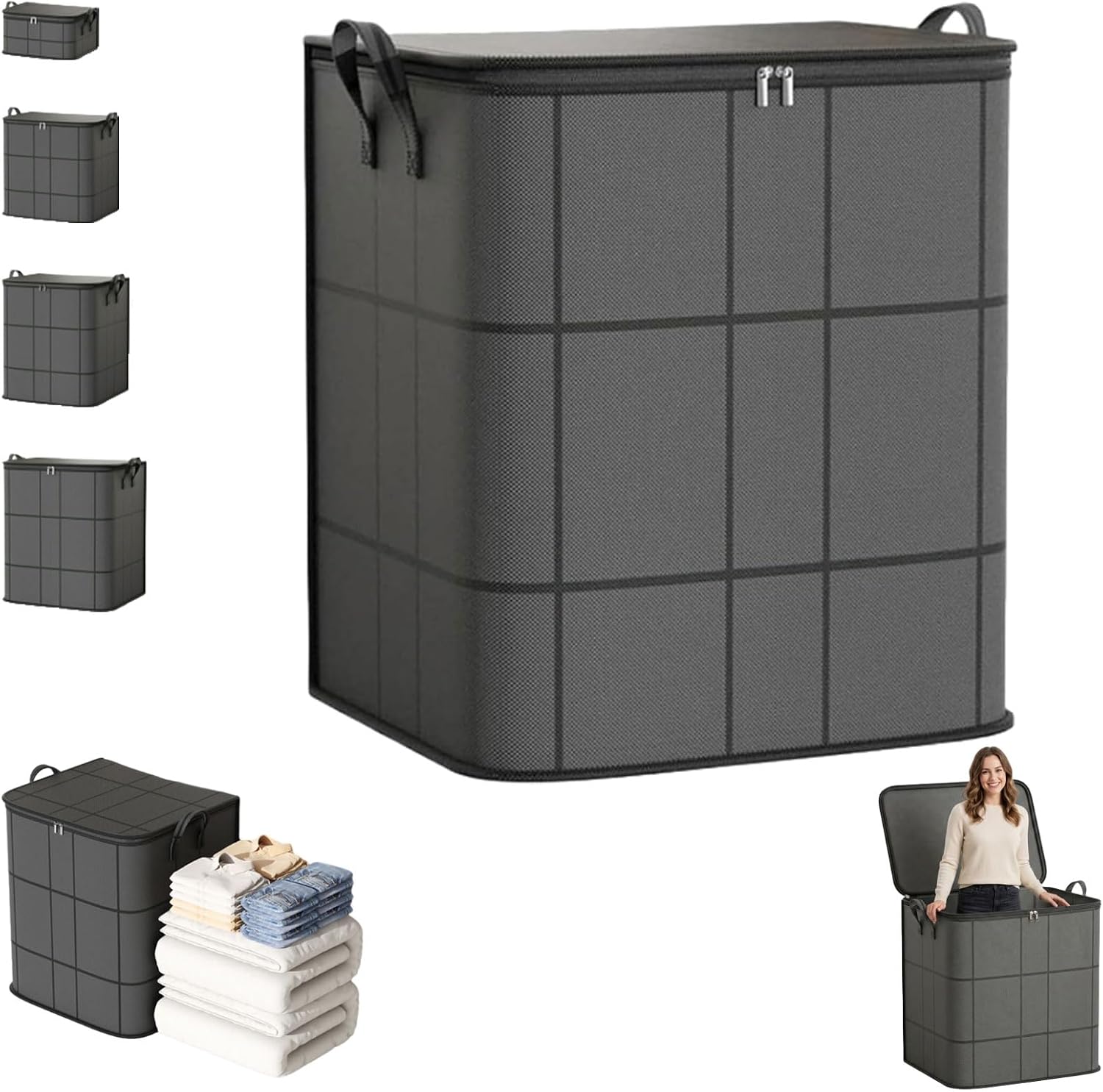 Spacious Moving Storage Bin, Extra Large Capacity Storage Bags with Zipper Lids and Handle, Foldable Moving Bags Clothes Storage for Closet, Bedding, Clothes, Comforter，1Pc：M:15.75*19.69*19.69in,100L