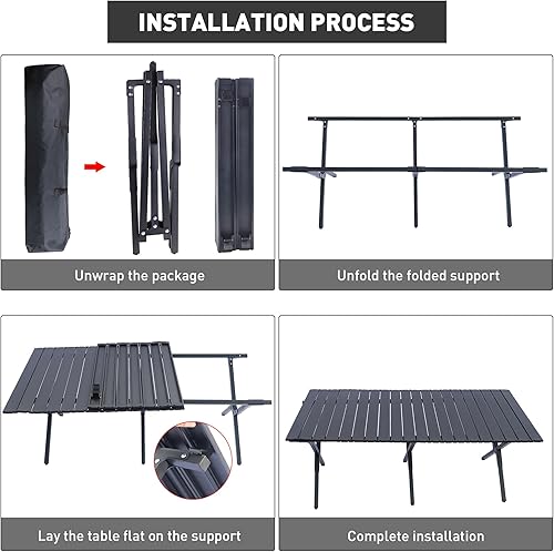 Miniatura 6 de MAKELEN Mesa plegable para exteriores con bolsa de transporte, mesa cuadrada enrollable de aluminio ligero para interiores, campamento al aire