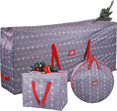 Abbylike Juego de 3 bolsas de almacenamiento para árbol de Navidad de 65 x 30 x 15 pulgadas, bolsa de almacenamiento de corona de Navidad de 30
