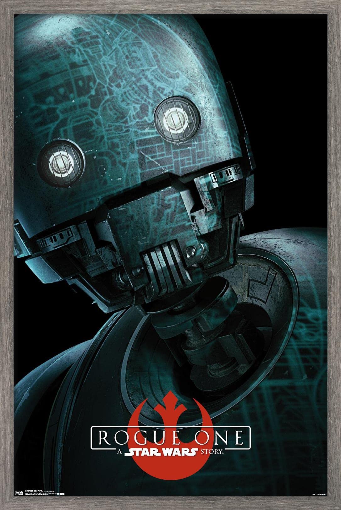 Trends International Star Wars: Rogue One - K2SO One Sheet Wall Poster, 22.375" x 34", Barnwood Framed Version
