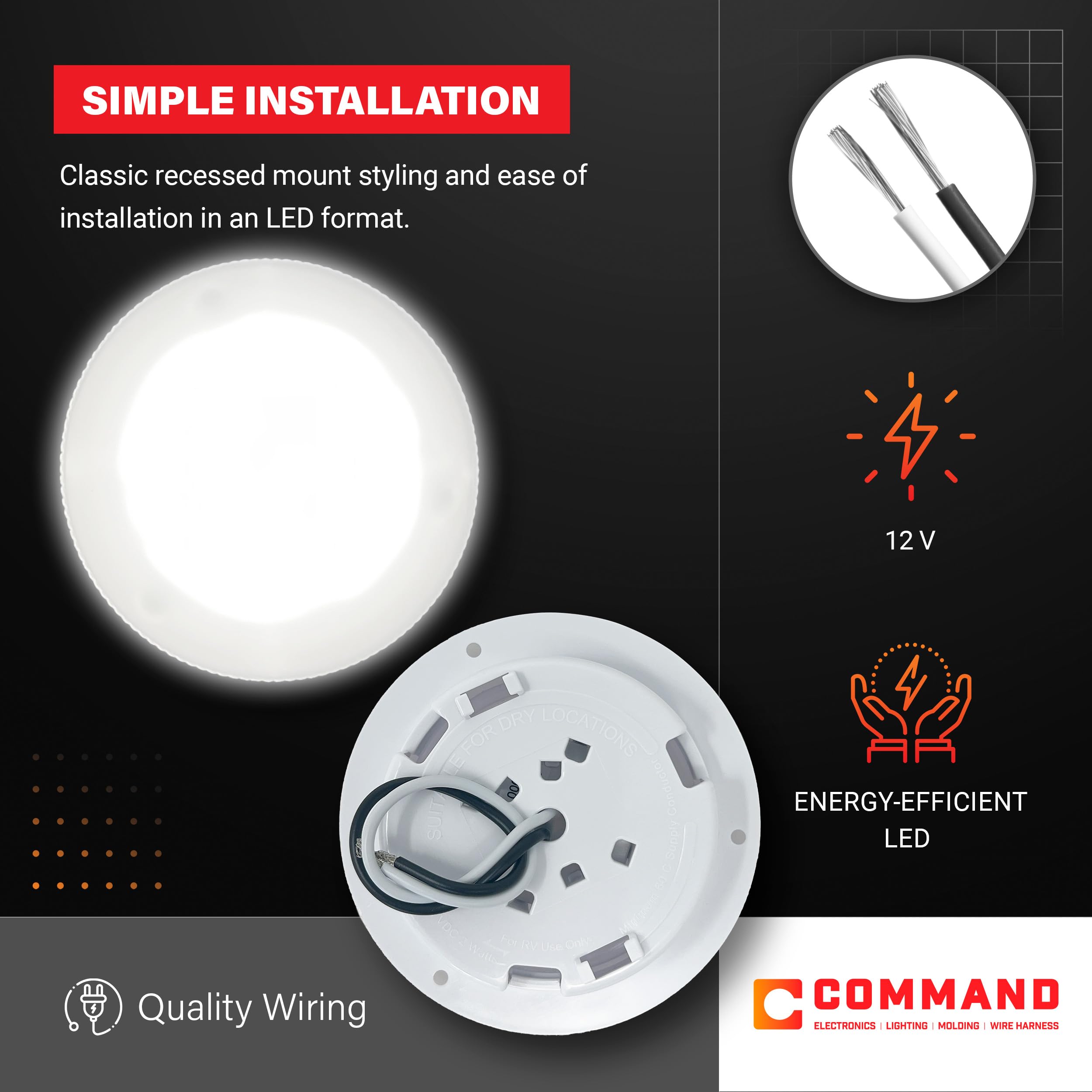 Command Electronics 12V LED Deckenleuchte Für Wohnmobile – Flach, Mit Schalter, 11,4 Cm Durchmesser, 5er-Pack