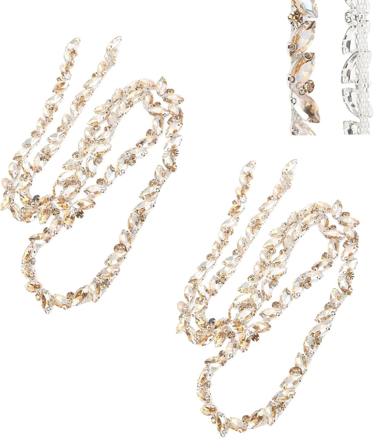 1 Yard Rhinestone Trim, 2Pcs Crystal Rhinestone Chain Applique, Diamond Beaded Chain for Bridal Costume Embellishment Clothing Accessories