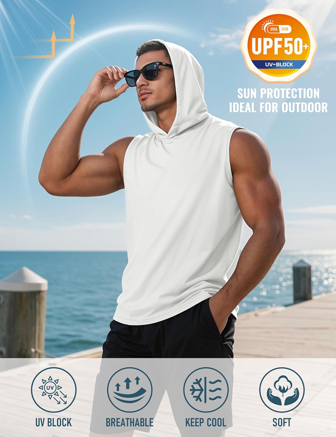 MAGCOMSEN Men‘s UPF 50+ Sleeveless Hoodie Sun Protection Cooling Muscle Tank Top for Workout Gym Fitness - Image 4