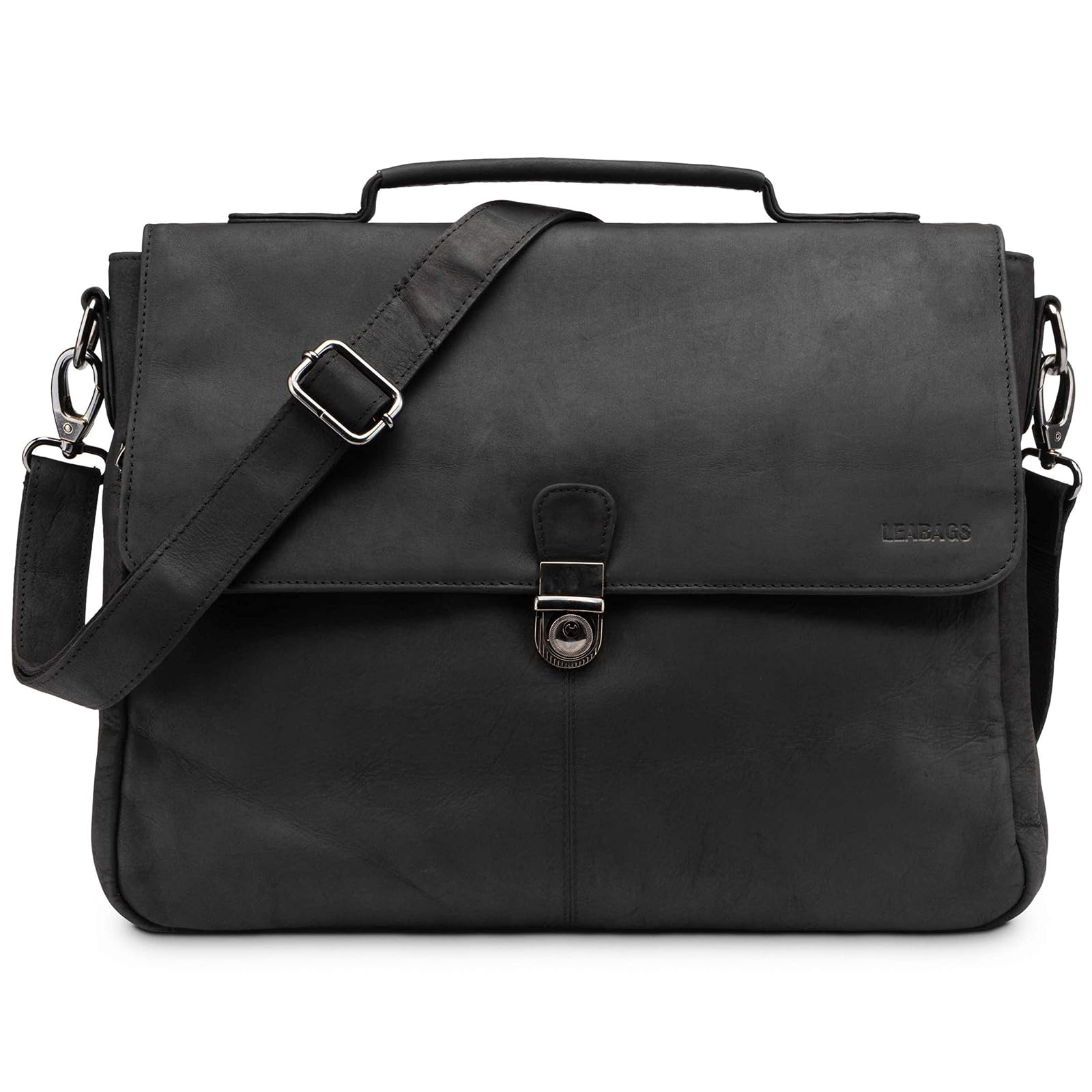 LEABAGS Skórzana torba na ramię męska, aktówka w stylu vintage, torba listonoszka na laptopa o przekątnej ekranu 15", torba na ramię z paskiem na ramię, skórzana torba na notebooka, torba robocza