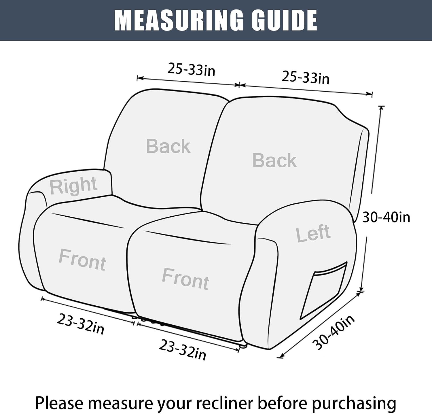 CONRUSER Stretch Recliner Loveseat Cover, 6 Pieces Recliner Slipcovers Soft Couch Cover for 2 Seater Non-Slip Furniture Protector with Pocket (Pink)