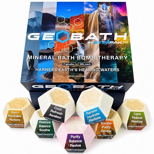 Magnesium & Epsom Salt Natural Mineral Bath Bombs | XL 180g | Skin Care & Muscle Relief Bath Soak Inspired by the World’s Healing Hot Springs | Dye & Fragrance Free | GeoBath (7 Pack)