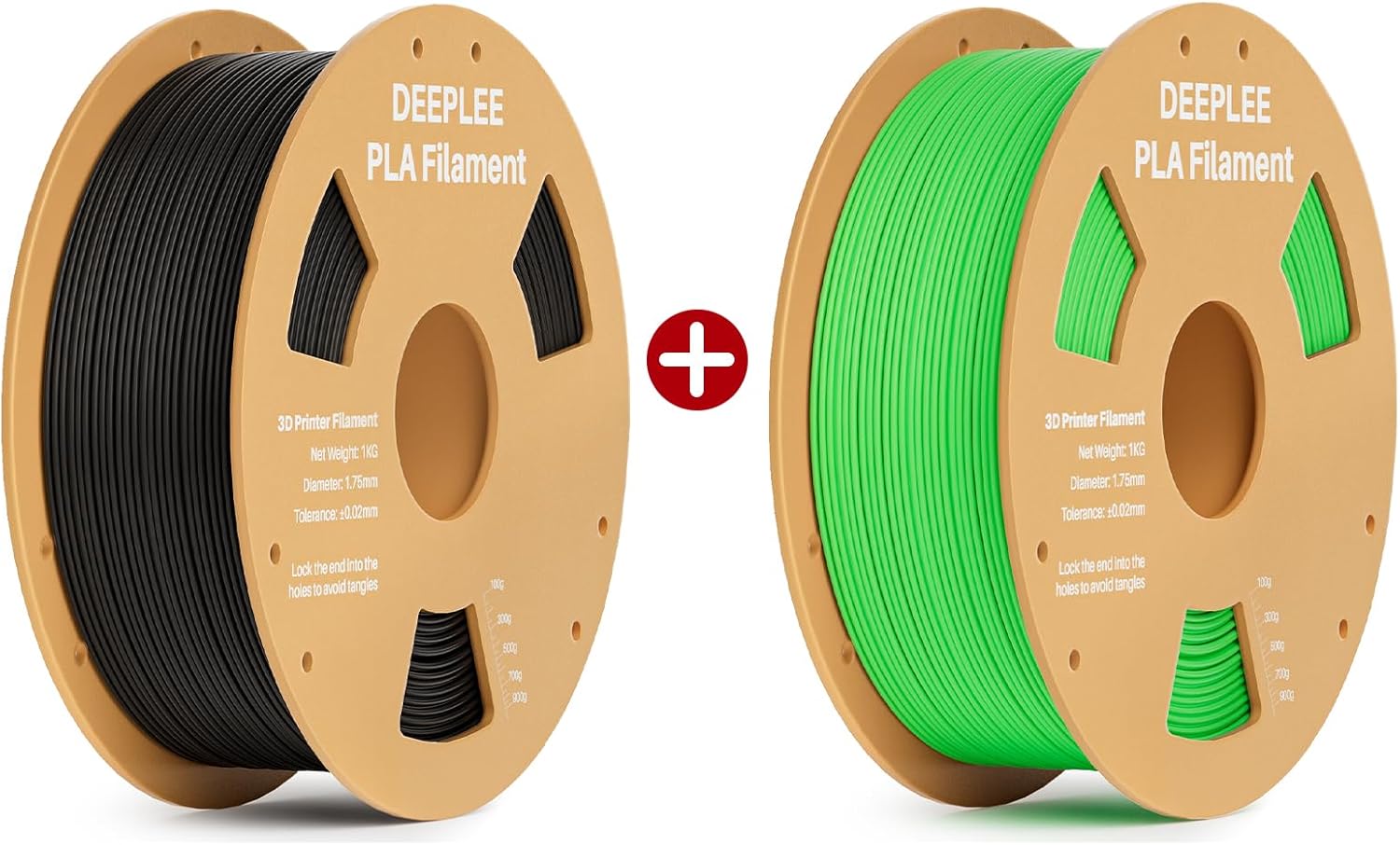 PLA 1.75mm 3D Printer Filament, 1KG Black & 1KG Neon Green