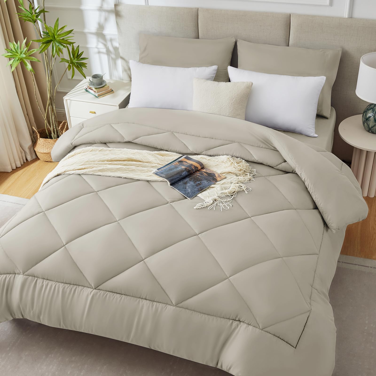 WAVVE Piumone Letto Matrimoniale 450 gr/mq Invernale 220x240 cm - Piumino Caldissimo 240x220, Trapunta 220 x 240 cm in Microfibra Sintetica, Beige